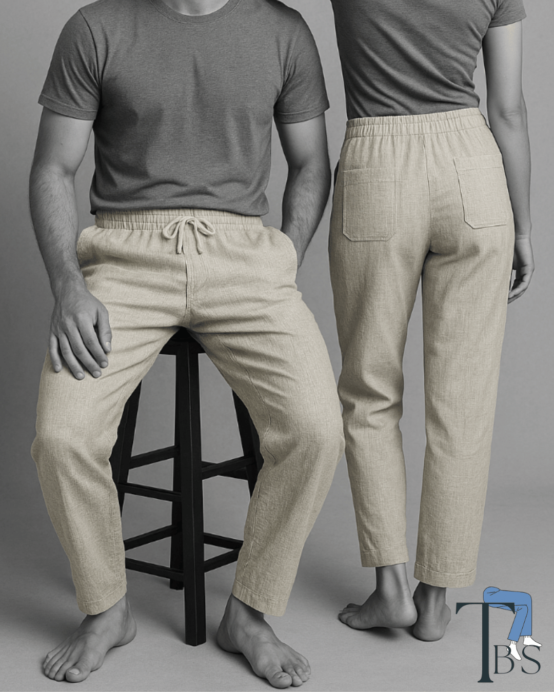 Unisex Linen Bottoms with Side Pockets and Back Pockets